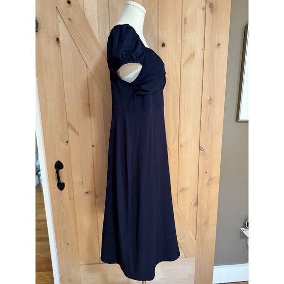 Boden | Navy Blue Cap Sleeve Fit-and-Flare Midi Dress | Size 10 Petite - Picture 5 of 14